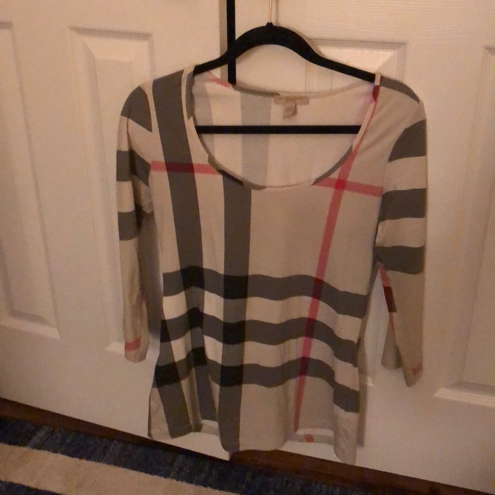 Burberry Britt plaid three quarter sleeve tee